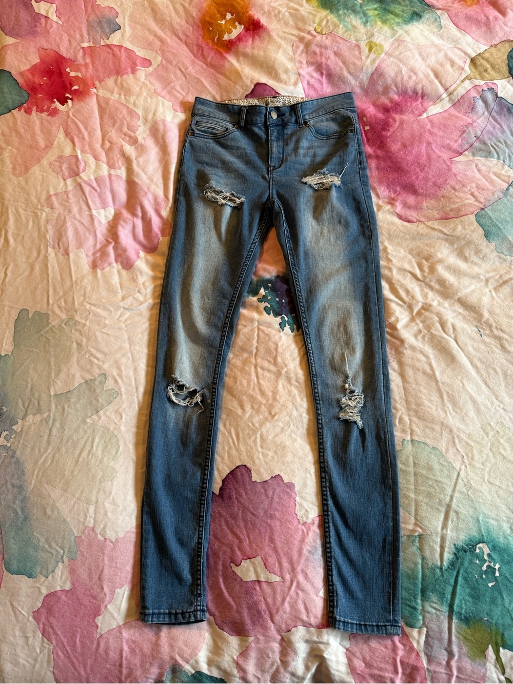 ROXY Super High Rise (28) Distressed Skinny Jeans - Blue Wash